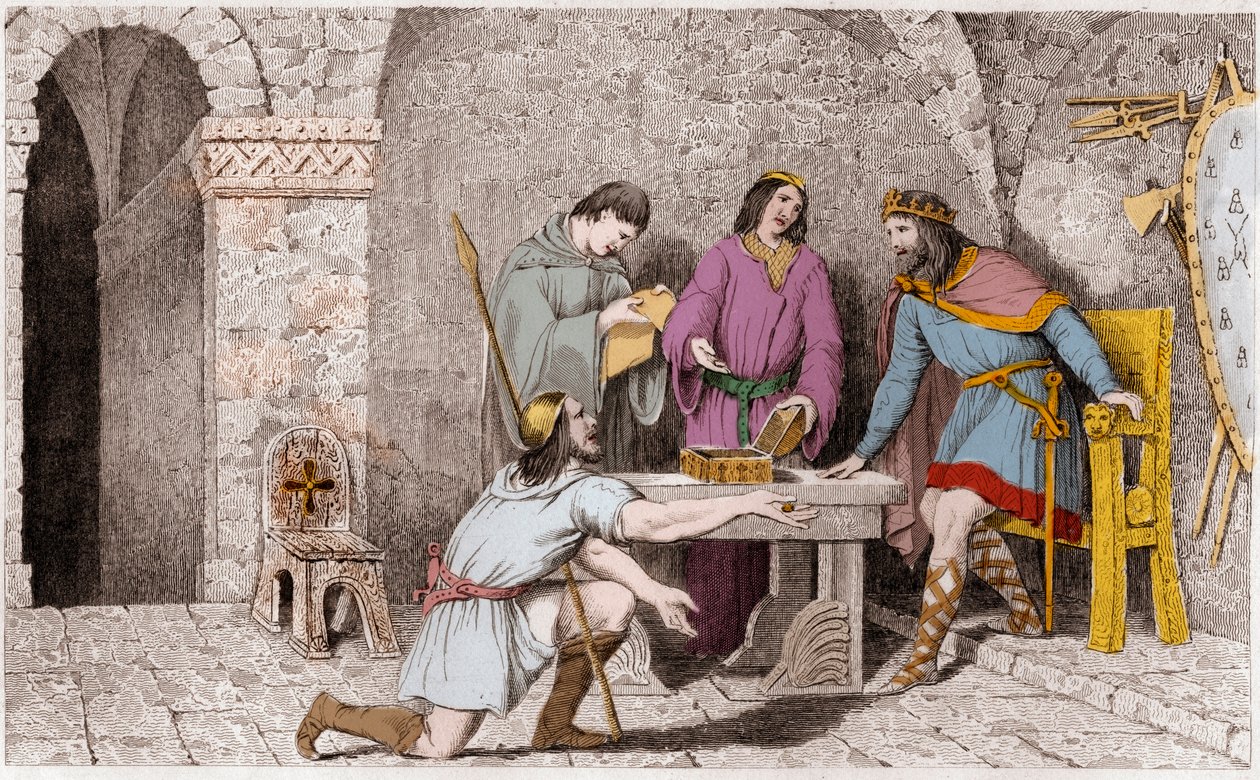 Childeryk I (d481) i historia dwóch połówek złotej monety – Childeryk I, przed opuszczeniem Francji, zabrał połowę sztuki złota, z której drugą połowę podarował Guyemanowi – Około sześć do ośmiu lat później, Guyeman, widząc przyniesione duchy autorstwa Ambroise Tardieu