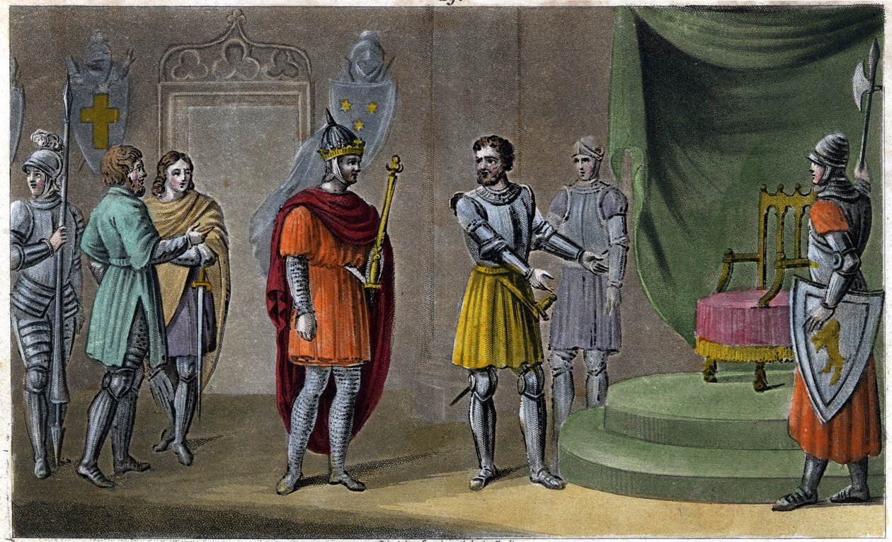 Chilperic II (670 - 721) został umieszczony na tronie przez Rainfroi w 715. Zaprojektowany i wyryty przez Ambroise Tardieu w 1825. autorstwa Ambroise Tardieu