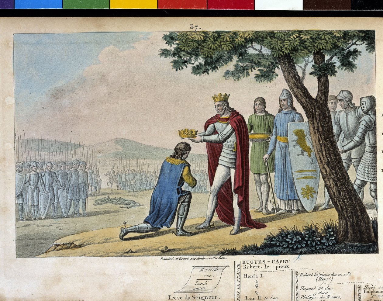 Henryk I (1008 - 1060), dynastia Kapetyngów. Zwycięzca swojego brata Roberta le Vieux, wybaczył mu i dał mu Księstwo Burgundii w 1016 - Zaprojektowane i wyryte przez Ambroise Tardieu w 1825. autorstwa Ambroise Tardieu