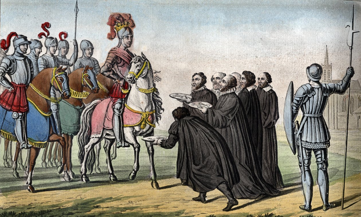 Henryk II (1519-1559). Lubiany z książętami Niemiec przeciwko Karolowi V, którego despotyzm zbuntował ich, porwał Toul, Metz i Verdun, przejmując tym samym Trzech Biskupów w 1552 roku. autorstwa Ambroise Tardieu