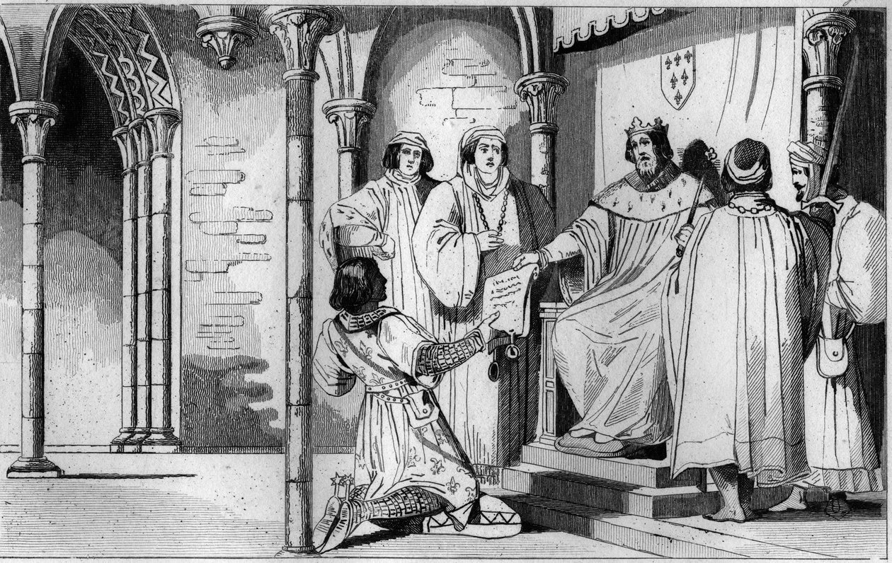 W 1327 r. Karol IV Bel (1294-1328) przejął panowanie Burbonów na rzecz pachwinowego syna Roberta de Clermonta i wnuka Saint-Louis, Ludwika I autorstwa Ambroise Tardieu