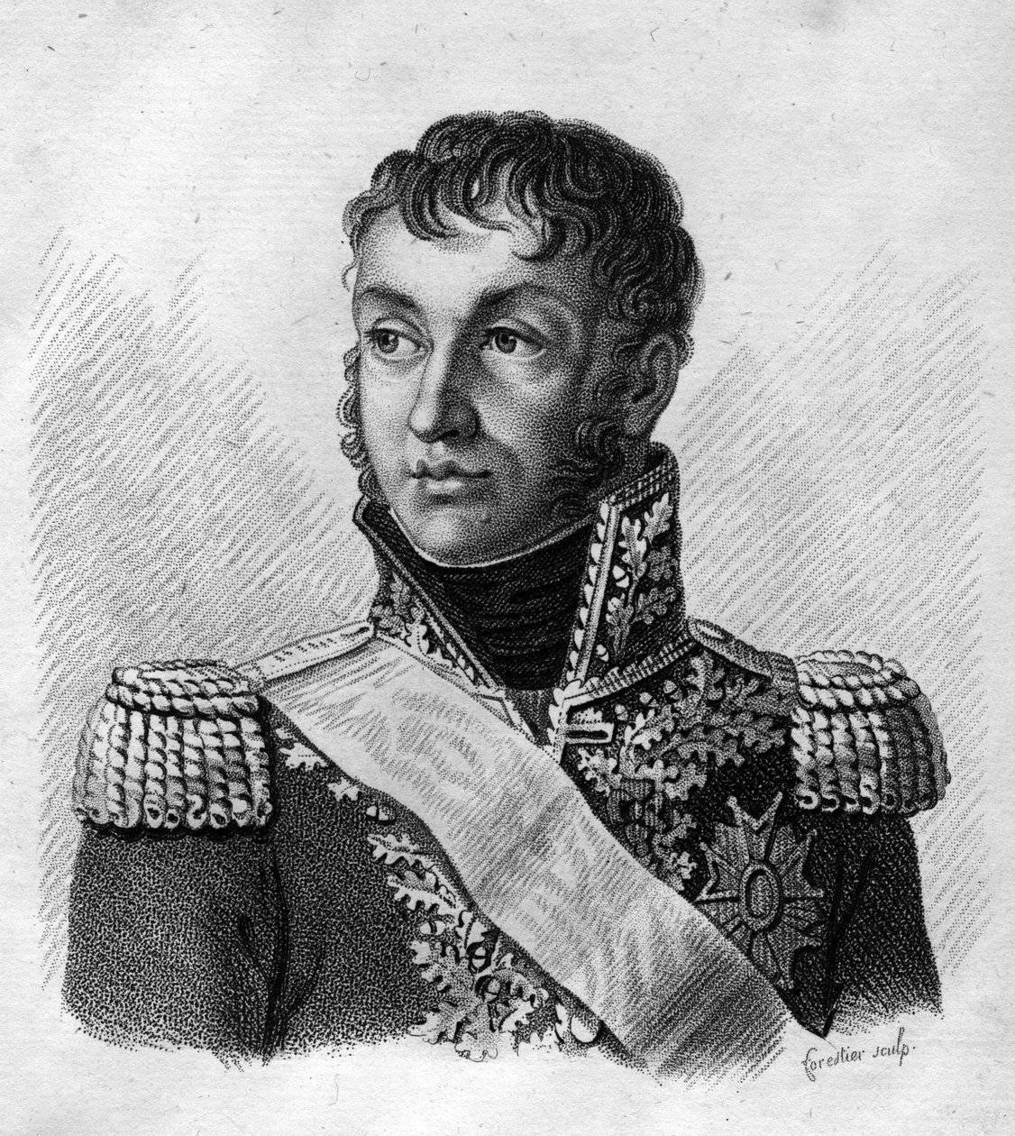 Jean Andoche Junot (Jean-Andoche) (1771-1813), książę Abrantes, francuski generał.w „Portrety francuskich generałów po zwycięstwach i podbojach Francuzów”. Grawerowane przez Ambroise Tardieu w 1818 roku. Kolekcja Stella. autorstwa Ambroise Tardieu