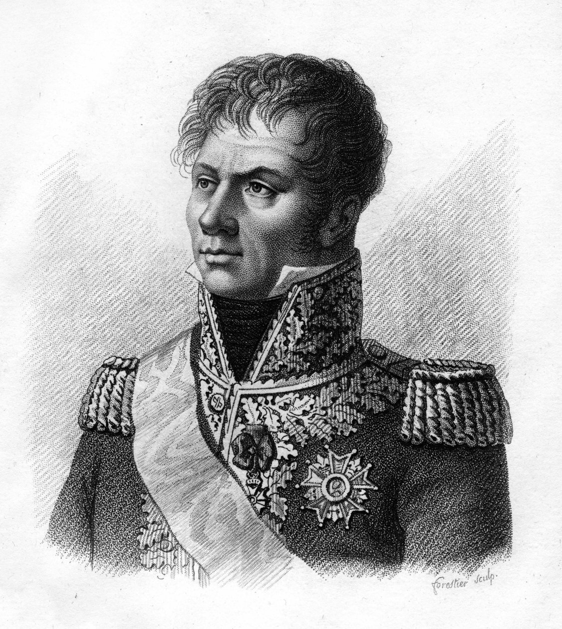 Le Maréchal Laurent, markiz de Gouvion - Saint - Cyr (1764-1830) - w „Portrety generałów francuskich po zwycięstwach i podbojach Francuzów”. Grawerowane przez Ambroise Tardieu w 1818 roku. Kolekcja Stella. autorstwa Ambroise Tardieu