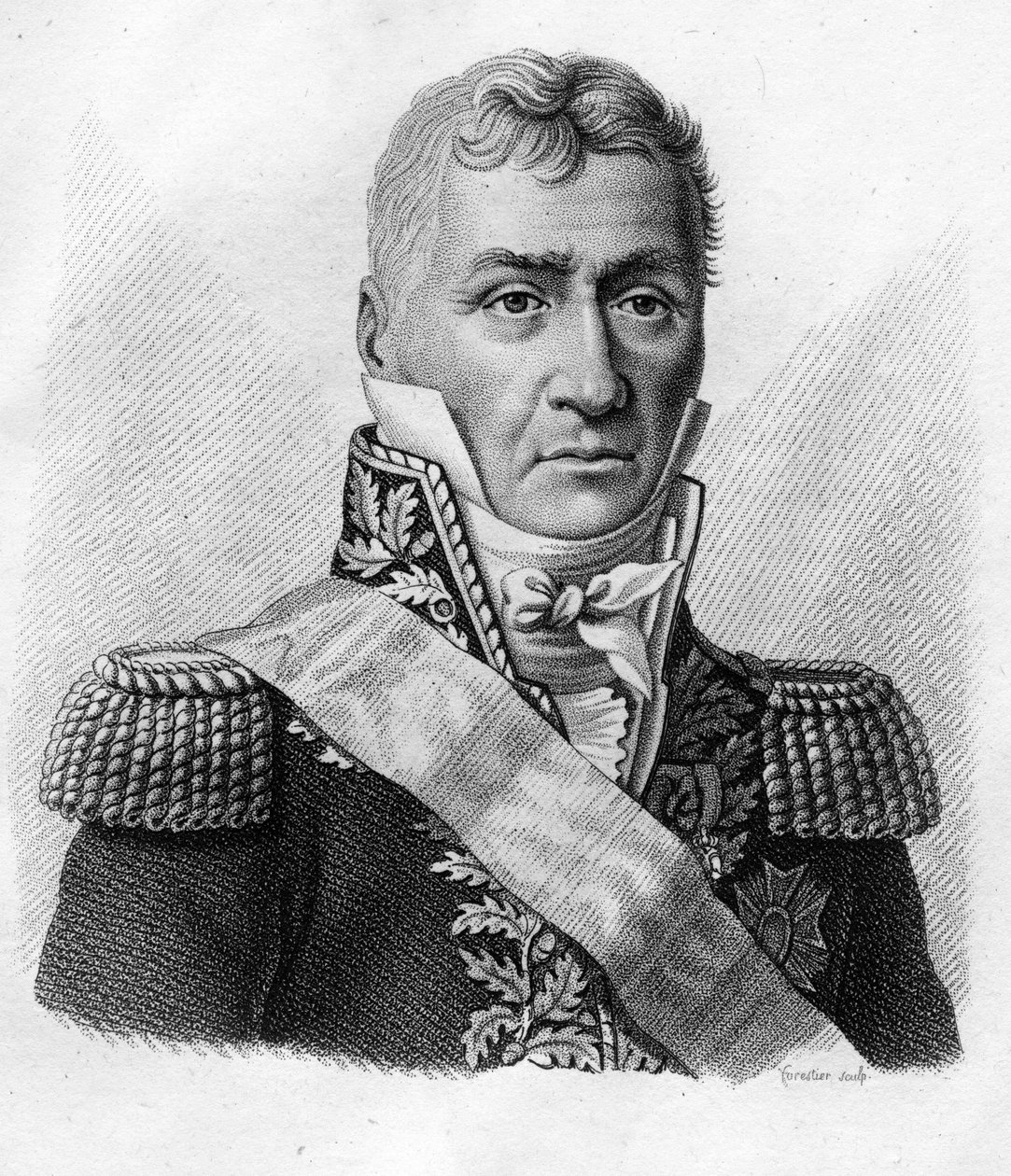Louis Friant (1758-1829) - w „”Portrety generałów francuskich po zwycięstwach i podbojach Francuzów””. Grawerowane przez Ambroise Tardieu w 1818 roku. Kolekcja Stella. autorstwa Ambroise Tardieu