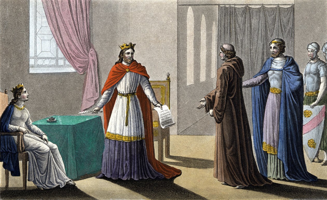 Ludwik VII rozpoczął II krucjatę za radą św. Bernarda de Clairvaux (San Bernardo di Chiaravalle) i pomimo sprzeciwu księdza Sugera, któremu zostawił administrację królestwa pod jego nieobecność oraz królową Alienor Akwitanii autorstwa Ambroise Tardieu