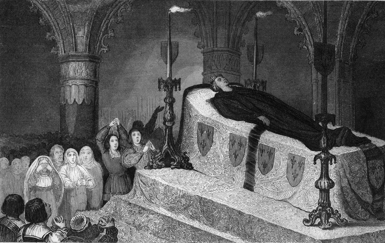 Ludwik XII (1462-1515) Ojciec Ludu na marach pogrzebowych - Ludwik XII (1462-1515) Pere du Peuple sur son lit de mort - Rycina z 1825 r. w „Histoire de France reprezentowana przez obrazy synoptyczne poświęcone dzieciom Francji i pracownika za ich e autorstwa Ambroise Tardieu