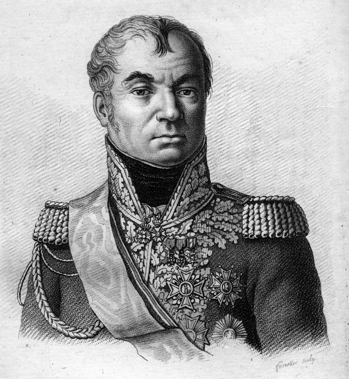 Marszałek Oudinota. Nicolas Charles Oudinot, książę Reggio Maréchal we Francji (1767 do 1847).w „”Portrety francuskich generałów po zwycięstwach i podbojach Francuzów””. Grawerowane przez Ambroise Tardieu w 1818 roku. Kolekcja Stella. autorstwa Ambroise Tardieu