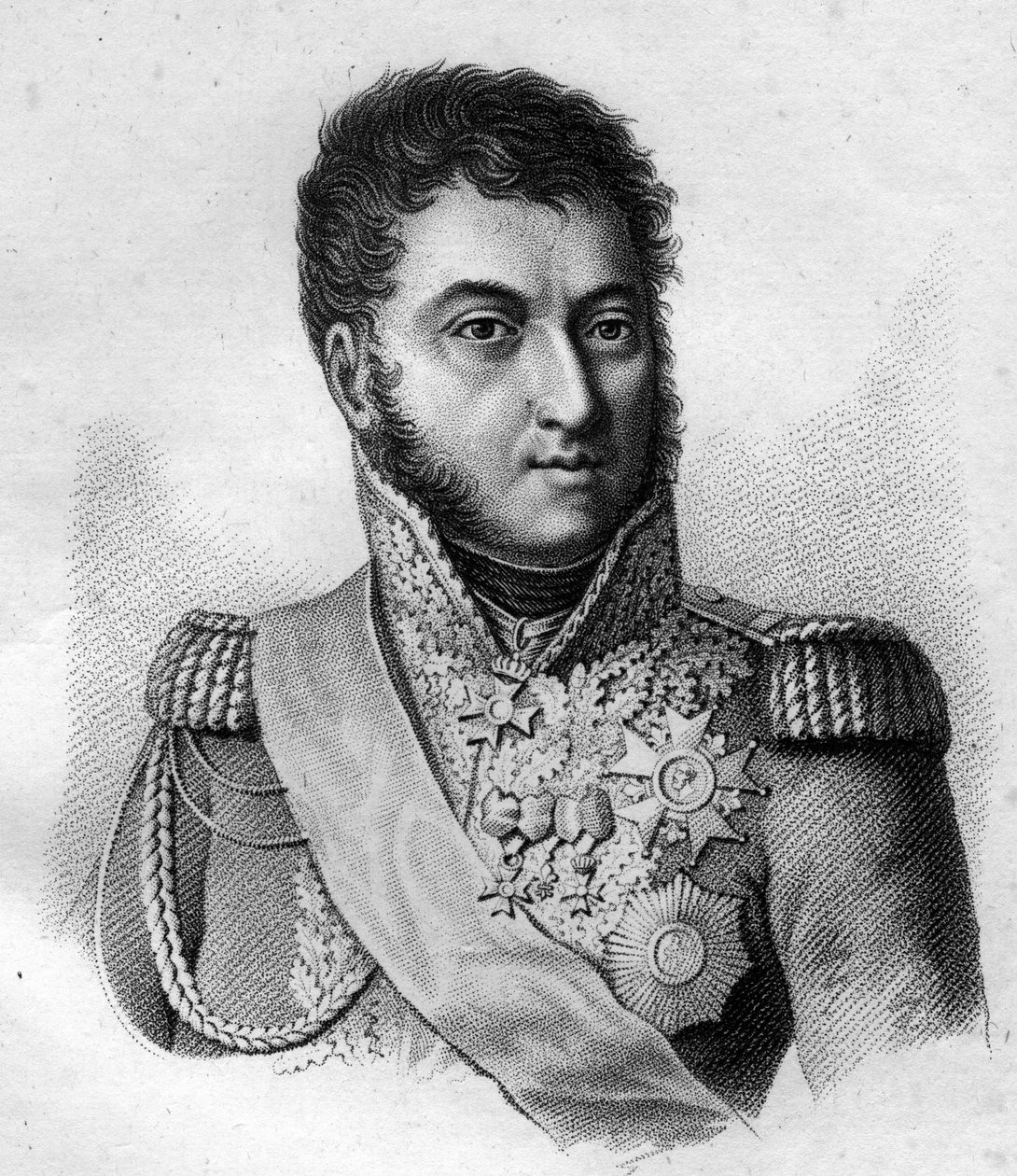 Marszałka Sucheta. Louis Gabriel (Louis-Gabriel) Suchet (1770-1826), książę Albufera Maréchal we Francji. w „Portrety generałów francuskich po zwycięstwach i podbojach Francuzów”. Grawerowane przez Ambroise Tardieu w 1818 roku. Kolekcja Stella. autorstwa Ambroise Tardieu