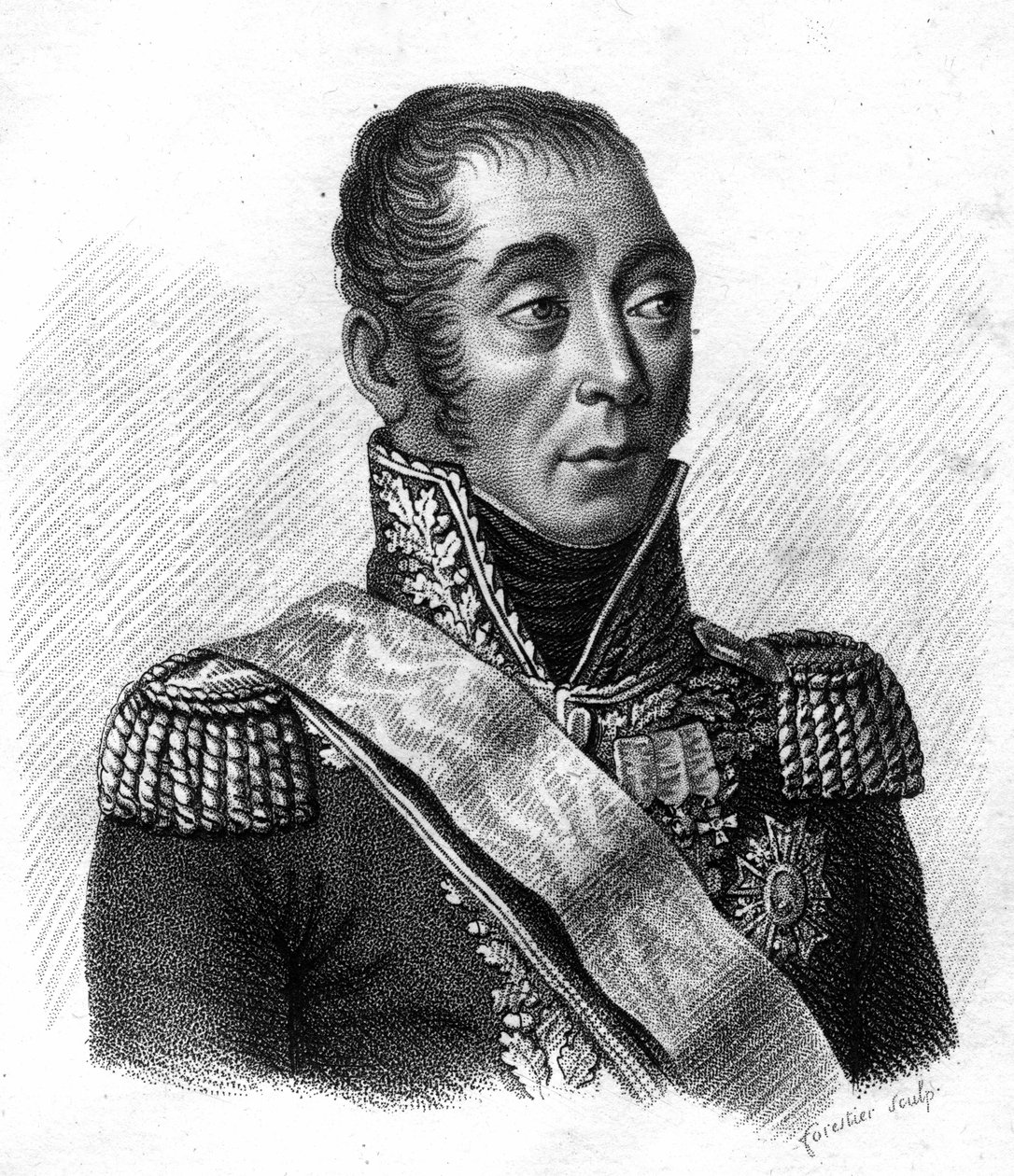 Portret Emmanuela, markiza de Grouchy, marszałka Francji (1766-1847) - w „Portretach francuskich generałów po zwycięstwach i podbojach Francuzów”. Grób Ambroise Tardieu w 1818 r. Kolekcja Stella. autorstwa Ambroise Tardieu