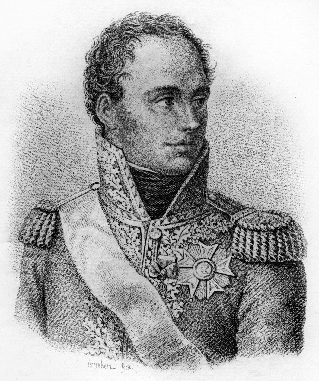 Portret Eugeniusza Rose de Beauharnais, znanego jako książę Eugeniusz (1781-1824), wicekróla Włoch - w „Portretach generałów francuskich po zwycięstwach i podbojach Francuzów”. Grawerowane przez Ambroise Tardieu w 1818 roku. Kolekcja Stella. autorstwa Ambroise Tardieu