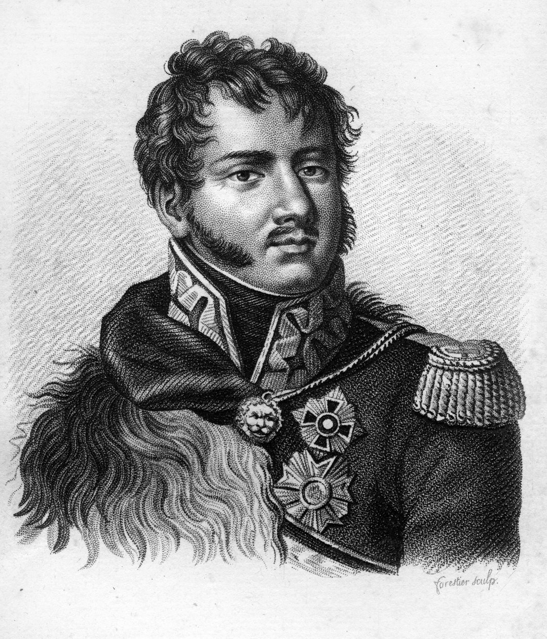 Książę Józef (Józef) Antoni Poniatowski (1763-1813), oficer polski, marszałek cesarstwa. W „”Portrety generałów francuskich po zwycięstwach i podbojach Francuzów””. Grawerowane przez Ambroise Tardieu w 1818 roku. Kolekcja Stella. autorstwa Ambroise Tardieu