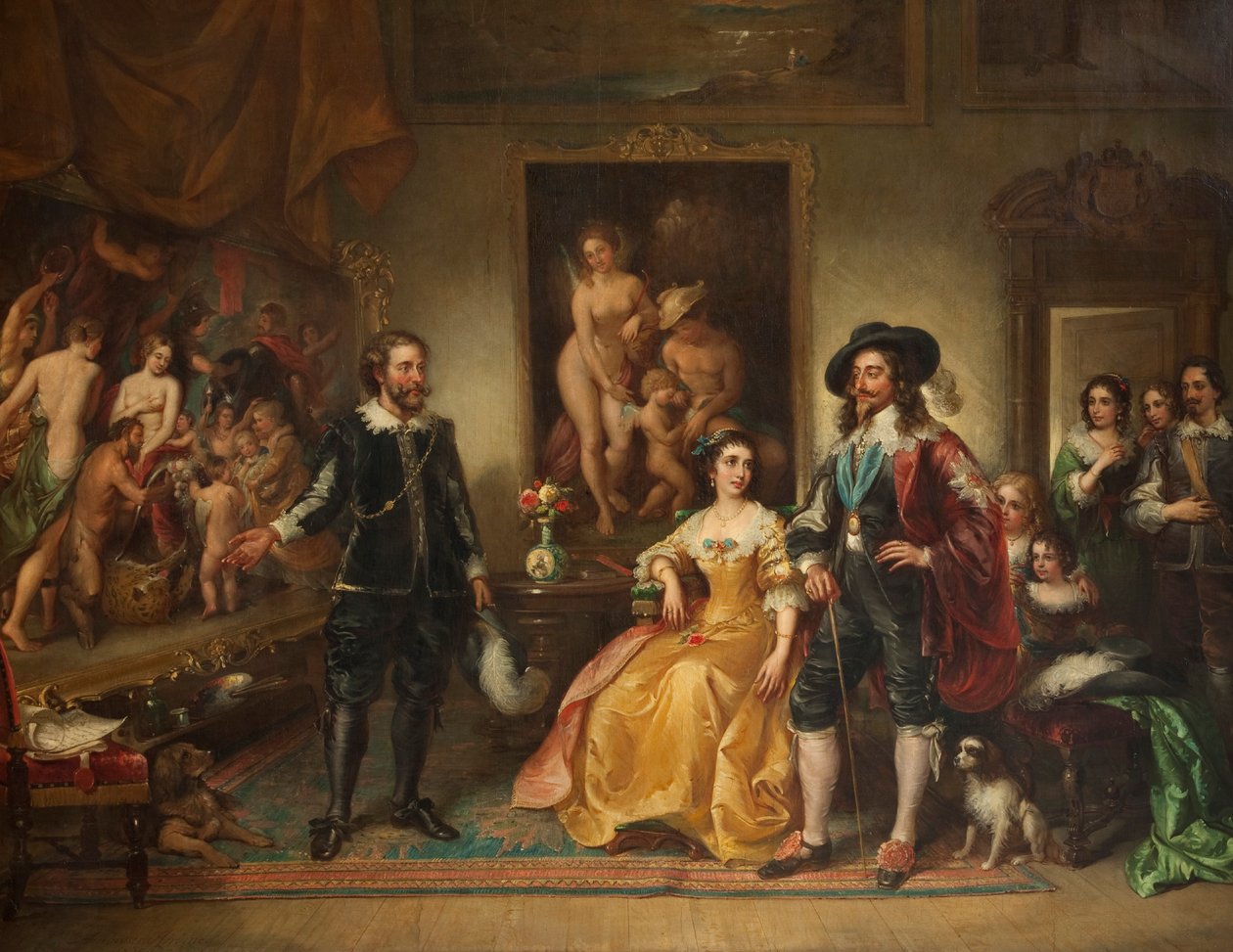 Rubens przedstawiający swój obraz pokoju i wojny Karolowi I, 1858-71 autorstwa Ambrosini Jerôme