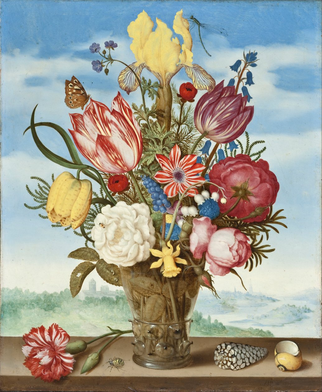 Bukiet kwiatów na półce autorstwa Ambrosius the Elder Bosschaert