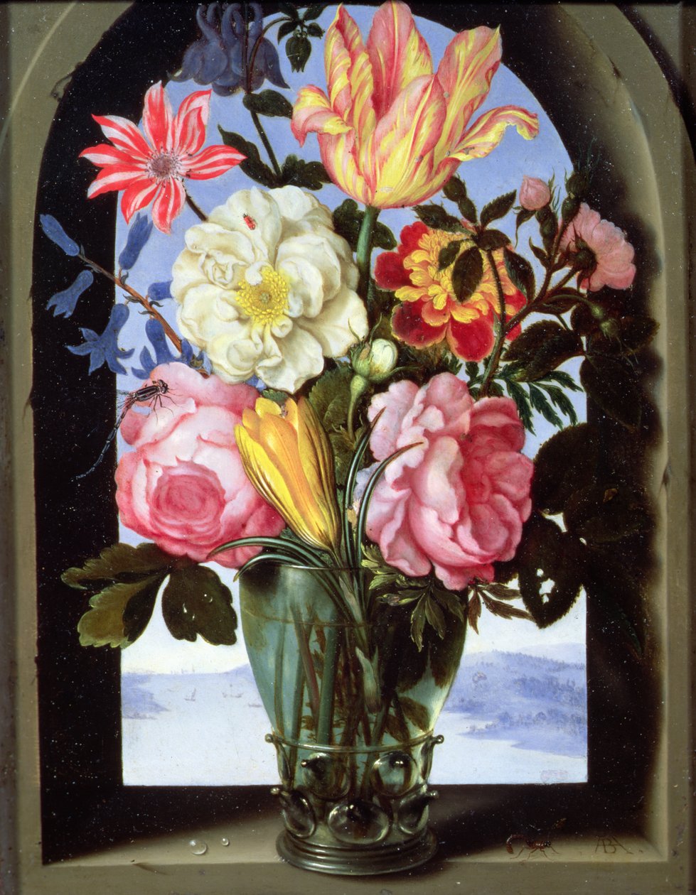 Martwa natura z kwiatami w szklance do picia autorstwa Ambrosius the Elder Bosschaert