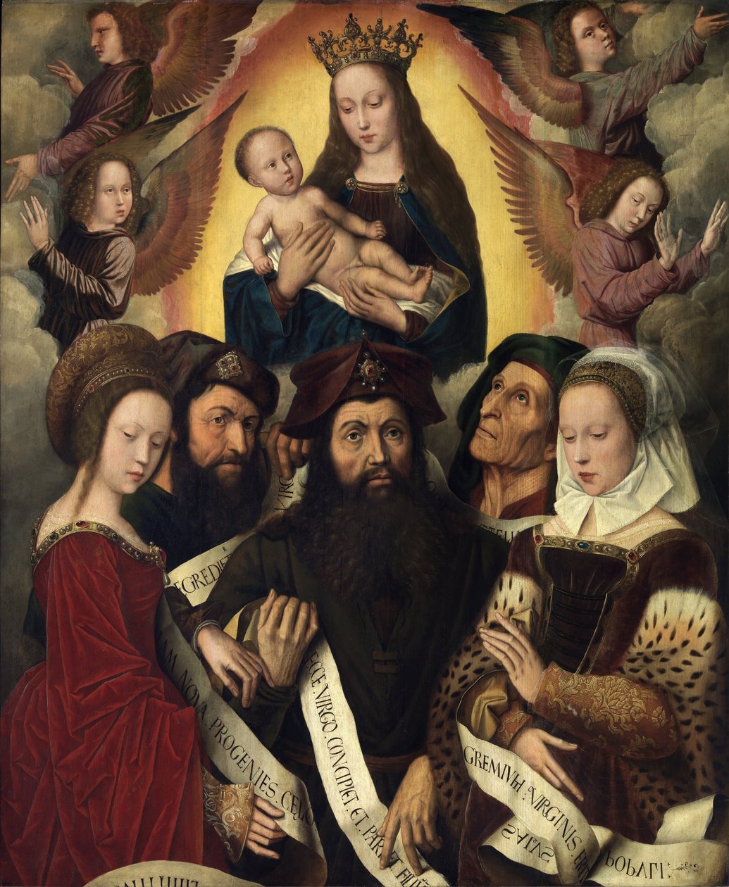 Niderlandzki: Maryja z Dzieciątkiem w otoczeniu aniołów, proroków i sybilli Deipara Virgo autorstwa Ambrosius Benson