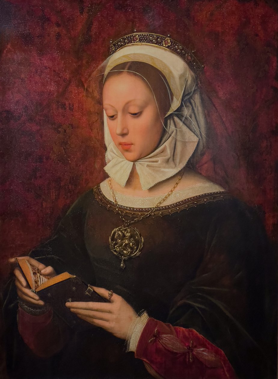 Modląca się młoda kobieta czytająca Godzinki, ok. 1520-1530 (olej na drewnie) autorstwa Ambrosius Benson