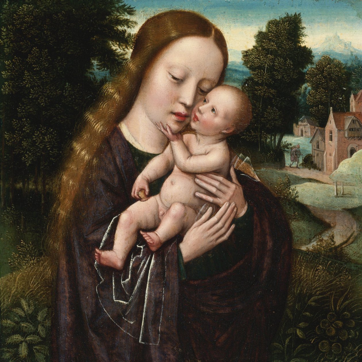 Dziewica z Dzieciątkiem - Ambrosius Benson (1495-1550). Olej na drewnie. Wymiar : 14,5x14,5 cm. Prywatna kolekcja autorstwa Ambrosius Benson
