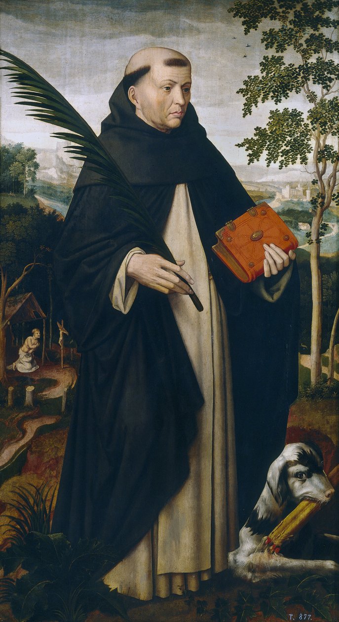 święty Dominique - Dominique de Guzman (1170-1221) - Święty Dominik - Benson, Ambrosius (1495-1550) - ok. 1528 - Olej na drewnie - 104x57 - Museo del Prado, Madryt autorstwa Ambrosius Benson