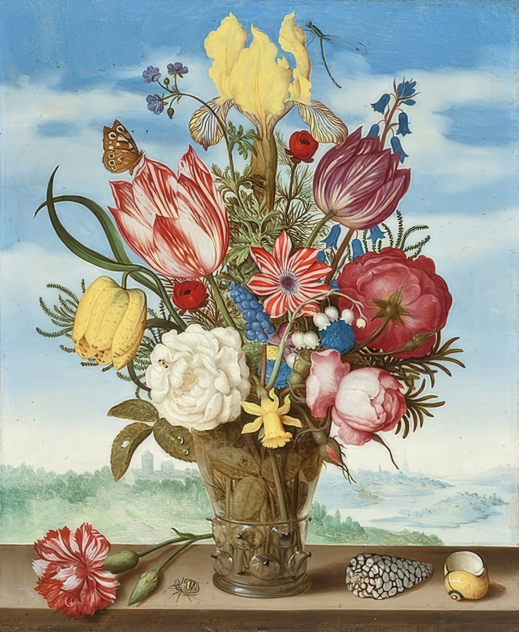 Bukiet kwiatów na półce. 1619 autorstwa Ambrosius the Elder Bosschaert