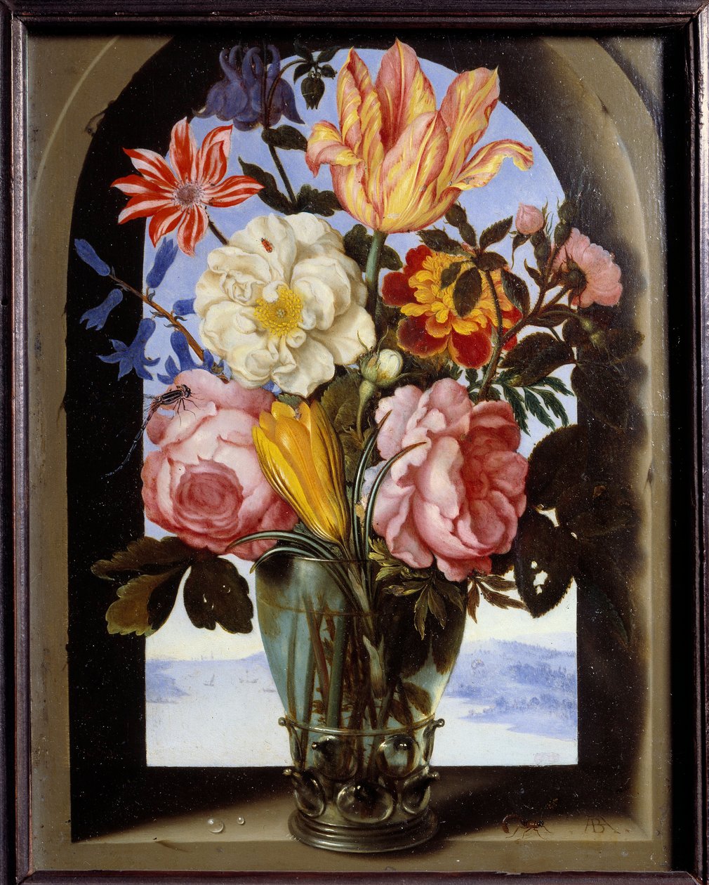 Bukiet kwiatów w kamiennej ramie otwierającej się na pejzaż Obraz Ambrosius Bosschaert (1573-1621) autorstwa Ambrosius the Elder Bosschaert