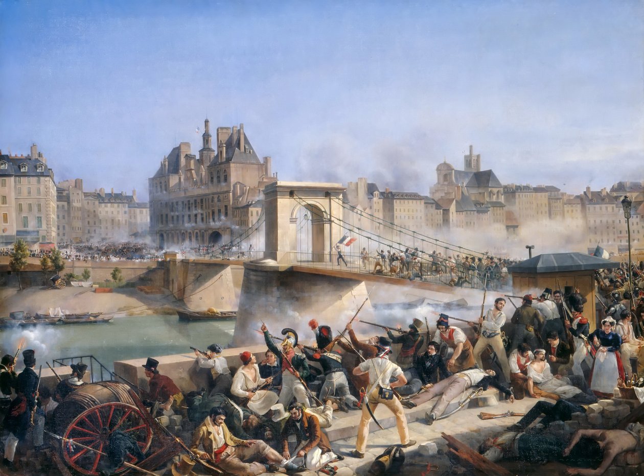 Atak na Hotel de Ville i walka na Pont d’Arcole, 28 lipca 1830 r. autorstwa Amédée Bourgeois