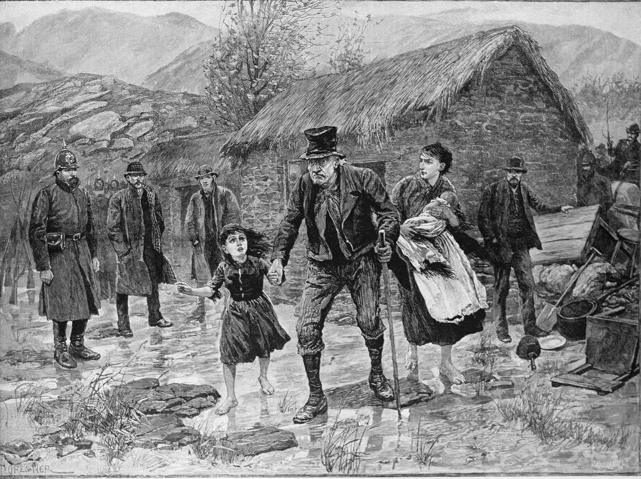Scena z irlandzkiej eksmisji w hrabstwie Kerry, z „The Illustrated London News”, 15 stycznia 1887 autorstwa Amedee Forestier