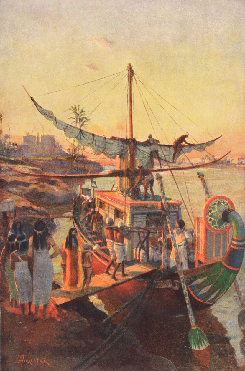 Legenda o egipskim pochodzeniu Kamienia Scone, z „The Illustrated London News”, 1910 autorstwa Amedee Forestier