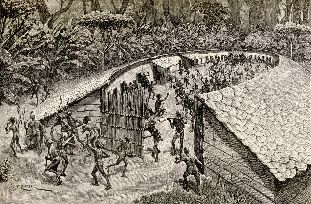 Tubylcy Iyugu przygotowują się do wojny, 1890 (drewno) autorstwa Amedee Forestier