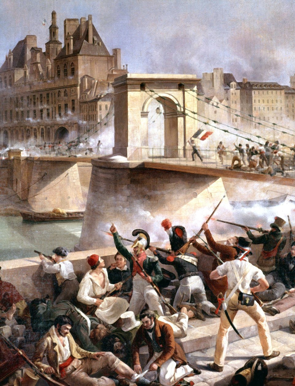 Most Arcole, zdobycie paryskiego ratusza 28 lipca autorstwa Amédée Bourgeois