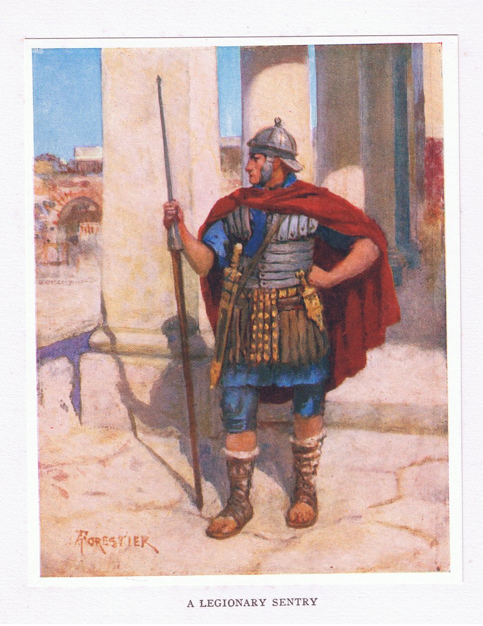 Wartownik legionowy, ilustracja z Żołnierza rzymskiego, 1928 autorstwa Amedee Forestier