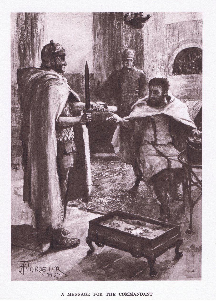 Wiadomość od komendanta, ilustracja z Żołnierza rzymskiego, 1928 autorstwa Amedee Forestier