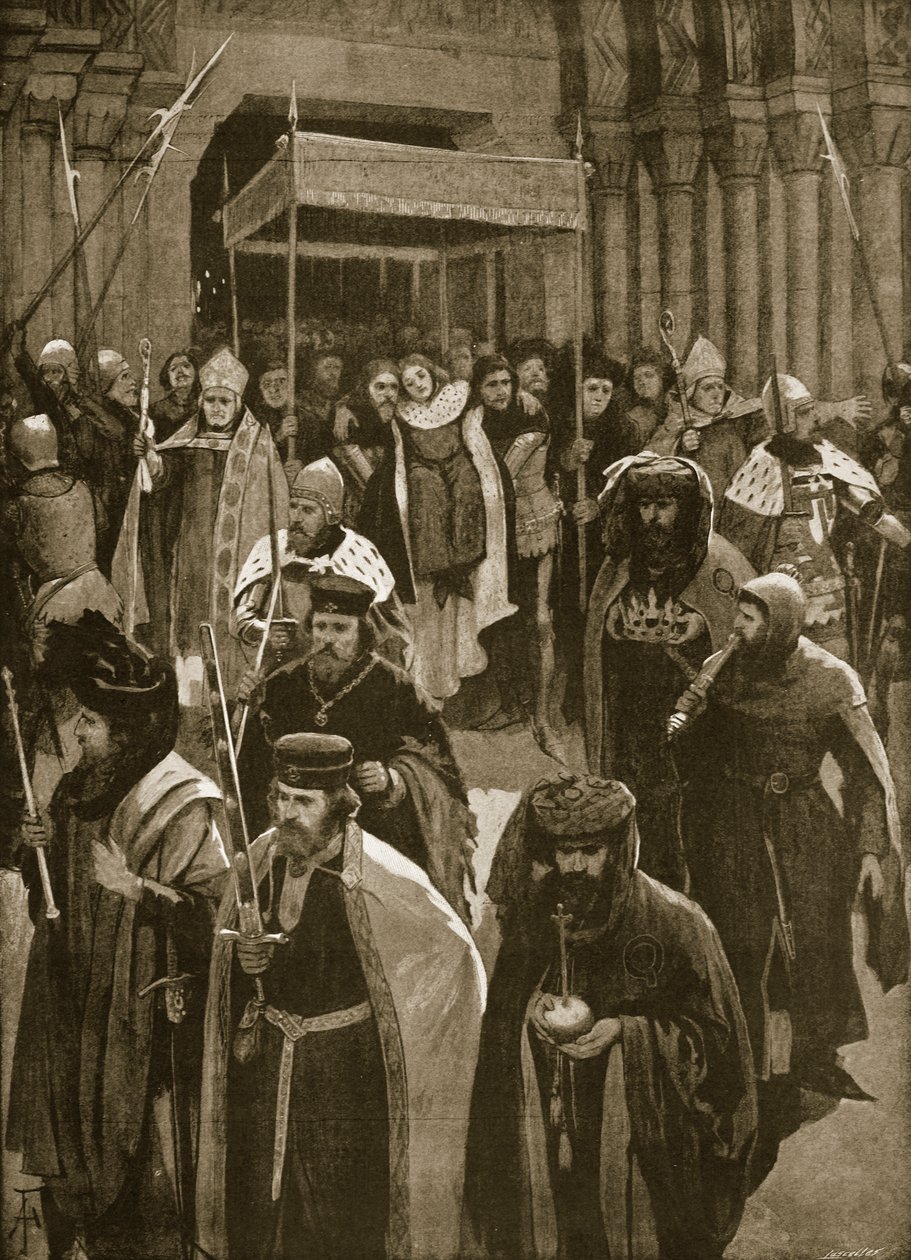Recesja po koronacji Ryszarda II, czuwanie św. Kenelma, 16 lipca 1377, z „The Illustrated London News”, 1902 autorstwa Amedee Forestier