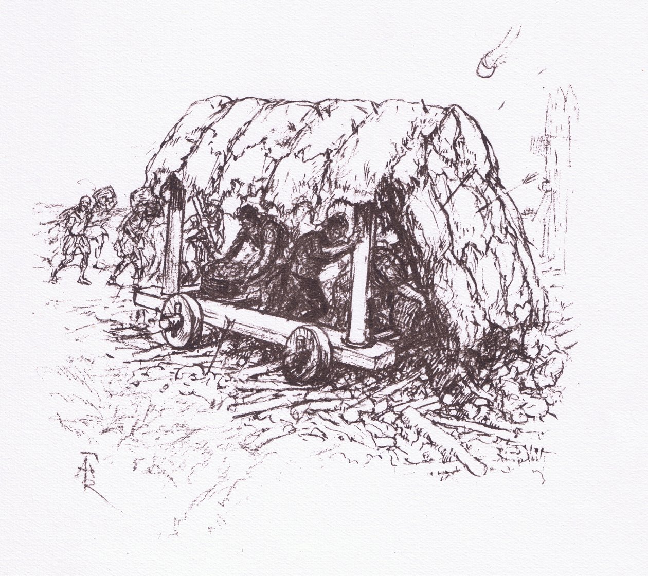 Żółw, maszyna polowa, ilustracja z filmu Żołnierz rzymski, 1928 autorstwa Amedee Forestier