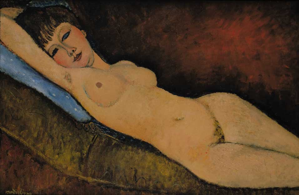 Pieluszka Naga z poduszką niebieska autorstwa Amedeo Modigliani