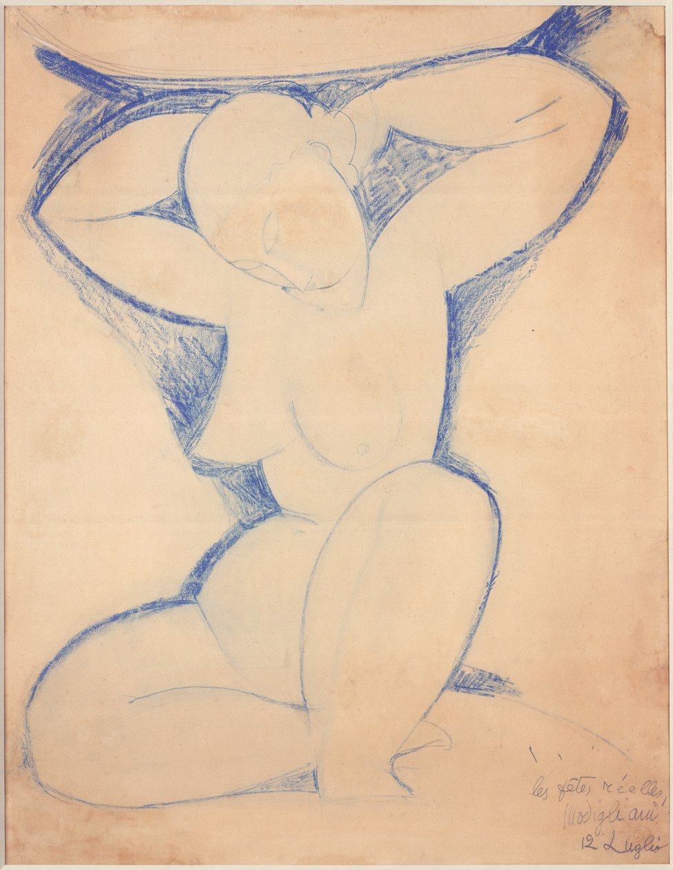 Kariatyda, 1913-14 (kolorowany ołówek na papierze) autorstwa Amedeo Modigliani