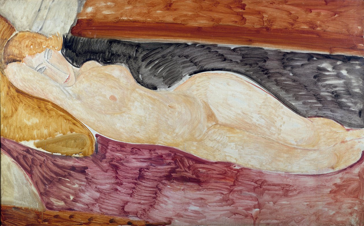 Naga pielucha. Obraz Amedeo Modiglianiego (1884-1920), 1918. Olej na płótnie. Rzym, Muzeum Sztuki Nowoczesnej i Współczesnej (Roma, Galleria Nazionale dArte Moderna e Contemporanea) autorstwa Amedeo Modigliani