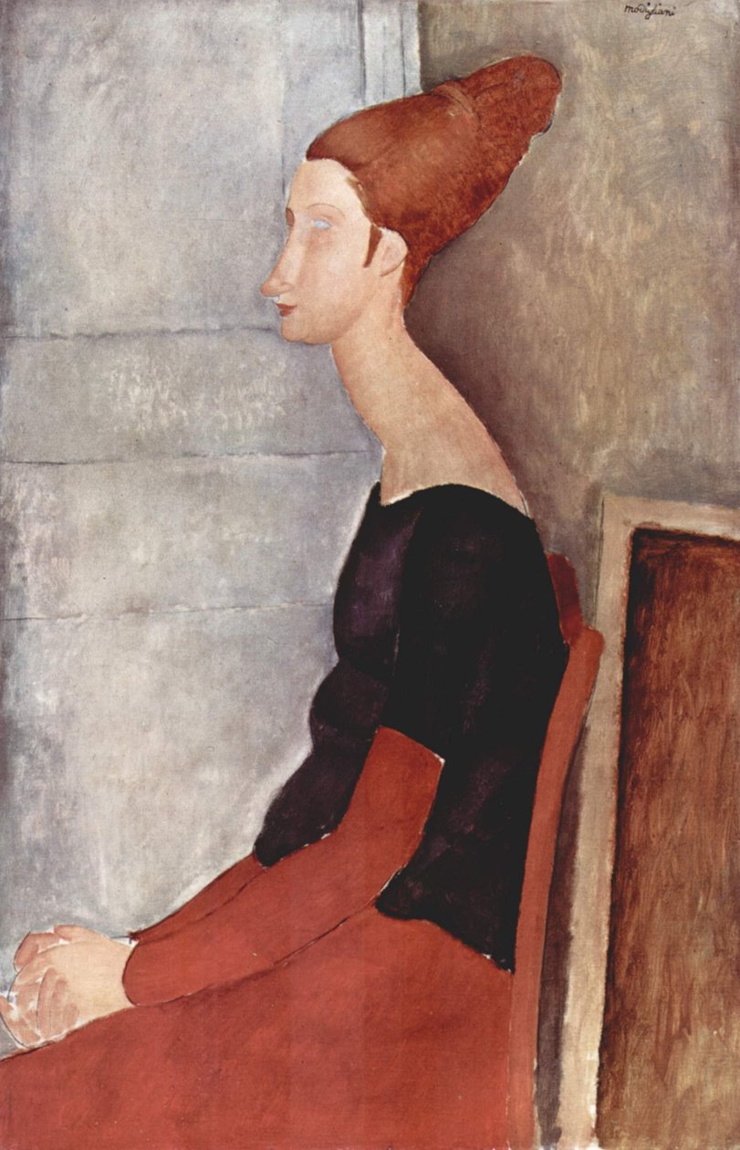 Portret Jeanne Hébuterne w ciemnych ubraniach autorstwa Amedeo Modigliani