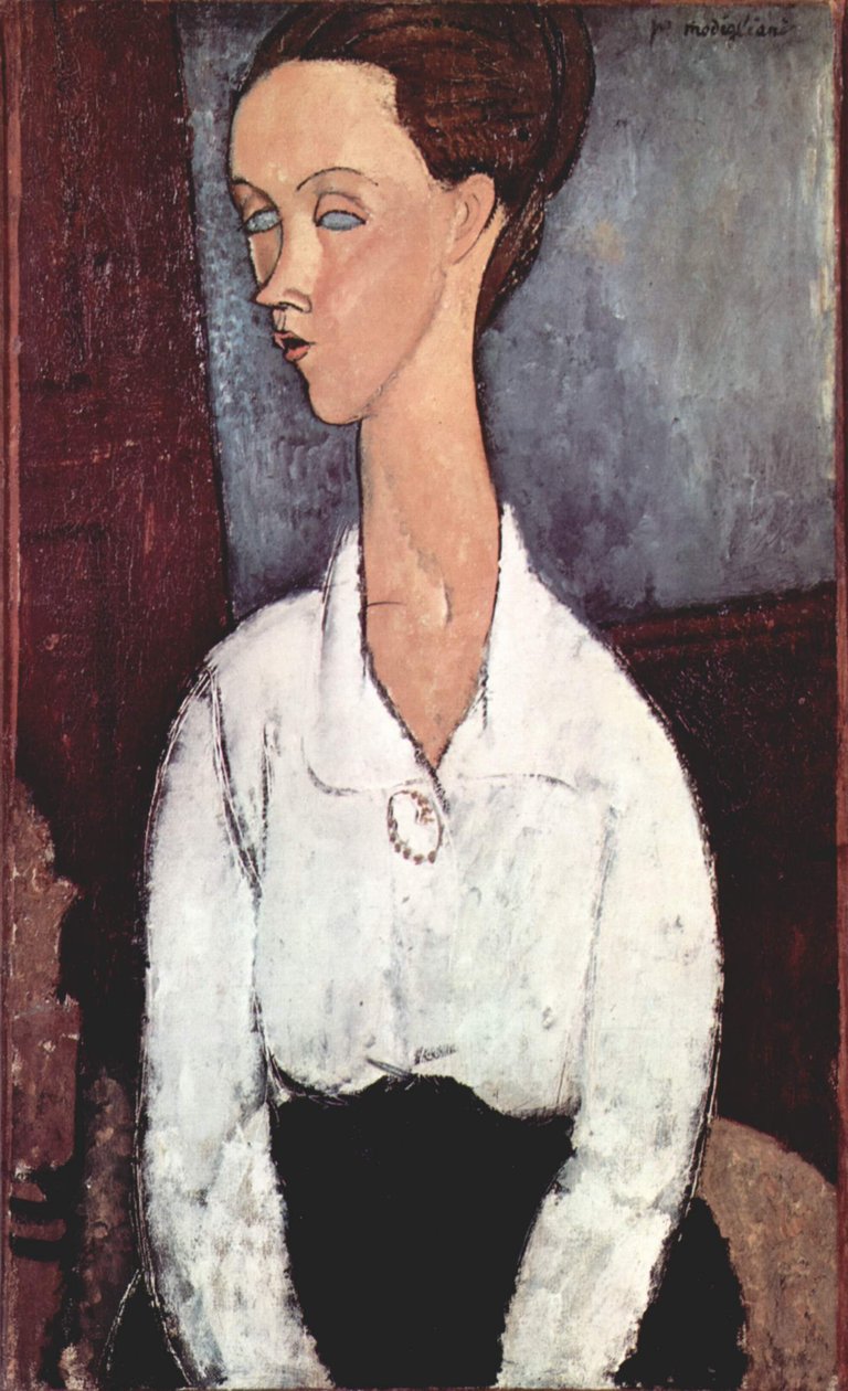 Portret Luni Czechowskiej w białej bluzce autorstwa Amedeo Modigliani