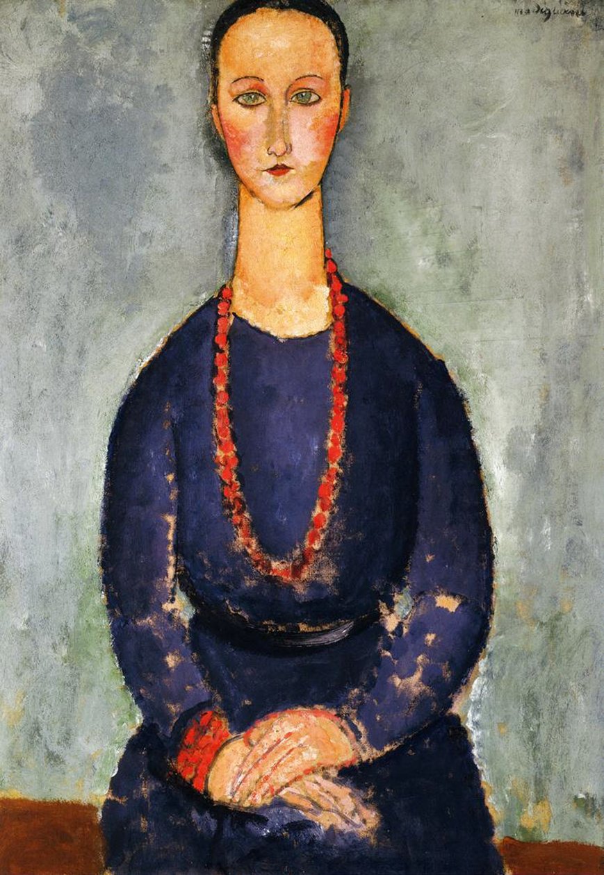 Czerwony naszyjnik, 1918 autorstwa Amedeo Modigliani