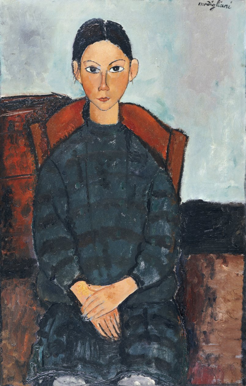 Młoda dziewczyna w czarnym kombinezonie, 1918 autorstwa Amedeo Modigliani