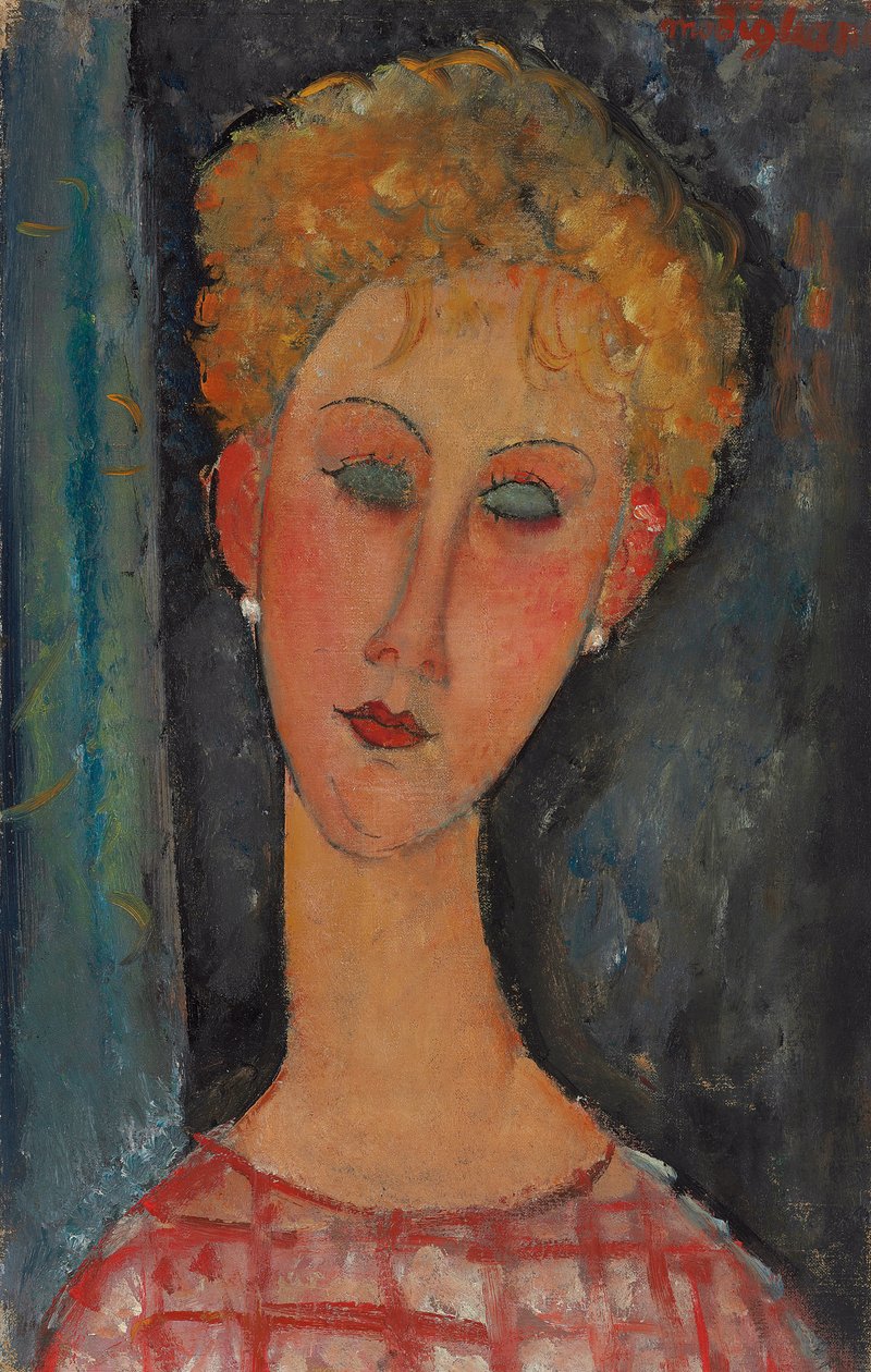 Blond kobieta z kręconymi włosami; Blondynka z kolczykami, ok. 1918-1919 autorstwa Amedeo Modigliani