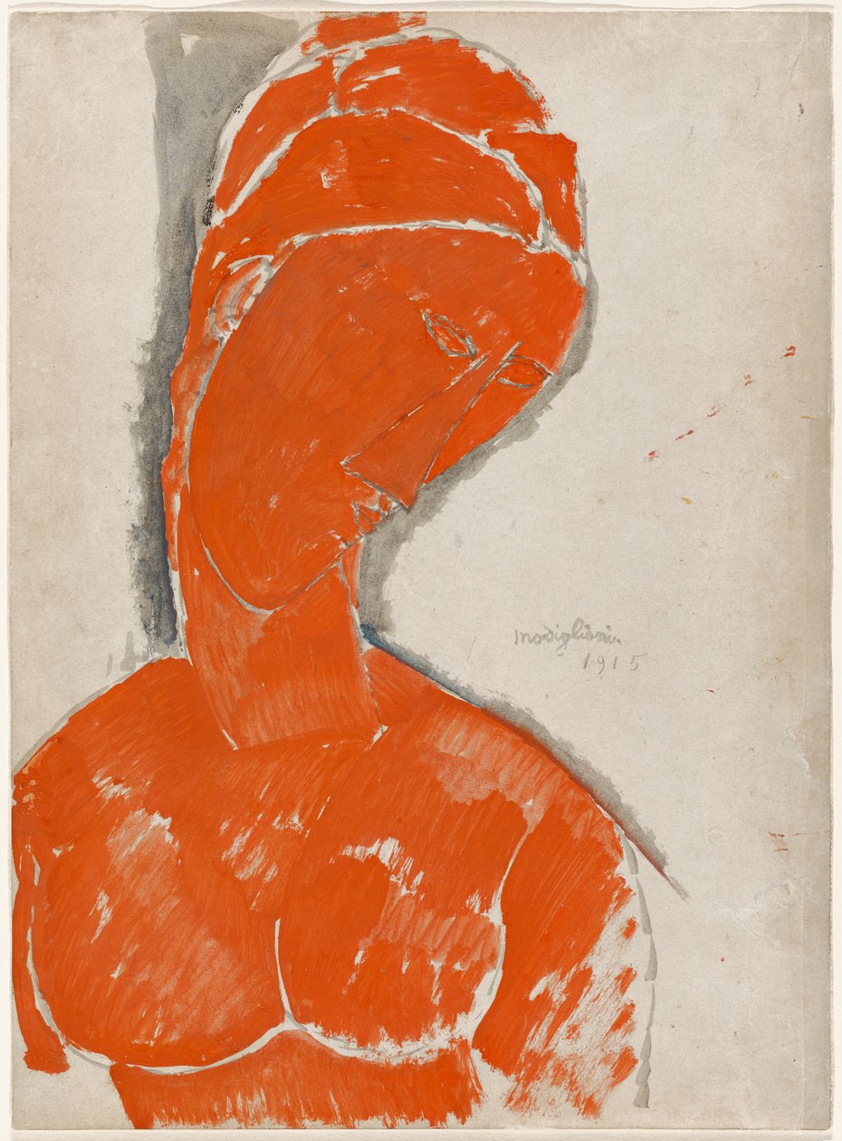 Kobiecy biust w kolorze czerwonym autorstwa Amedeo Modigliani