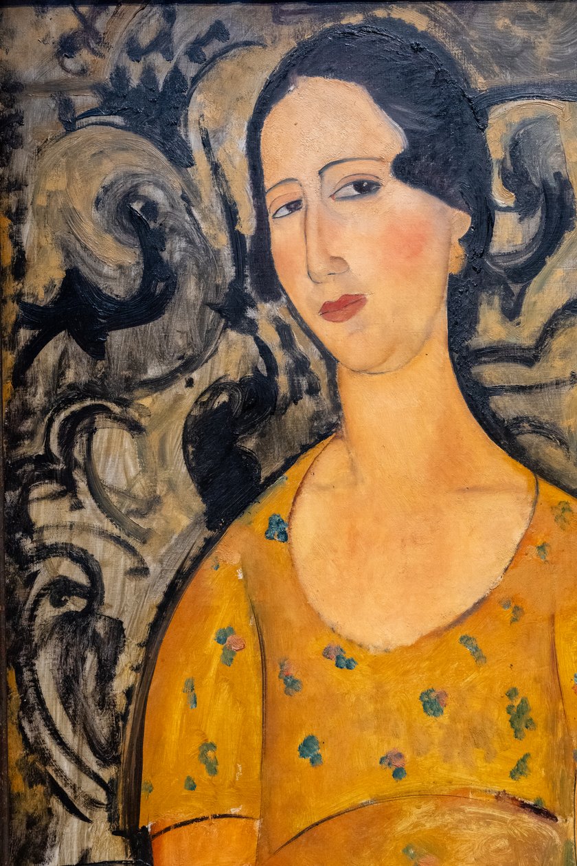 Młoda kobieta w żółtej sukience (Renée Modot) - wycinanka autorstwa Amedeo Modigliani