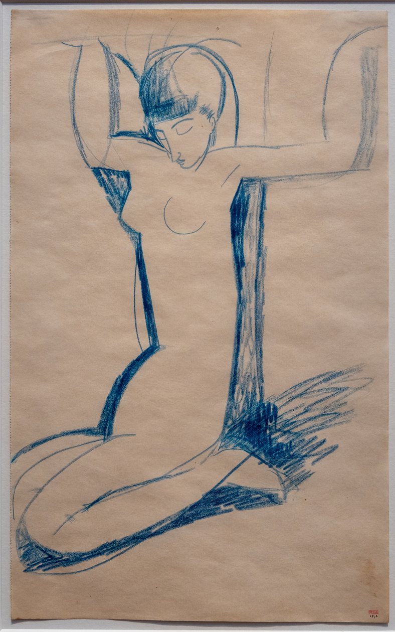 Klęcząca kariatyda, siedząca na piętach (Anna Achmatowa) autorstwa Amedeo Modigliani