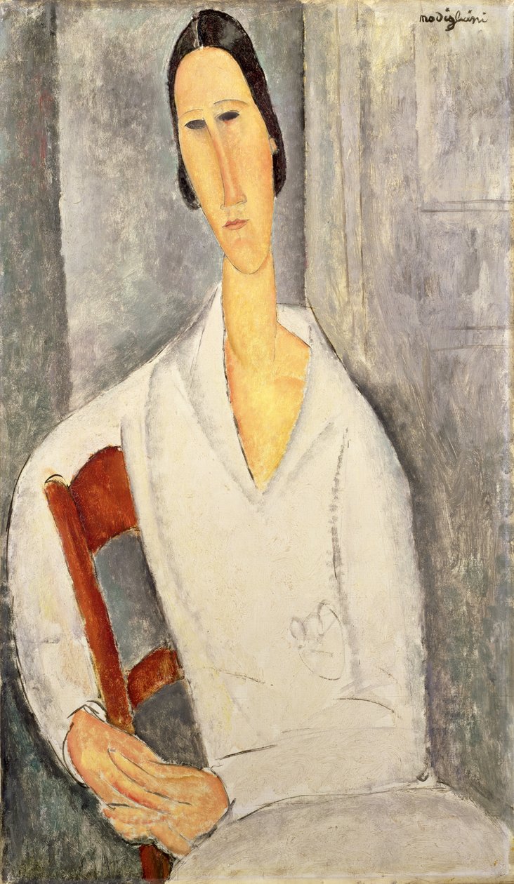 Madame Hanka Zborowska Leaning on a Chair (Madame Hanka Zborowska accoudée à une chaise) 1919 (oil on canvas) autorstwa Amedeo Modigliani