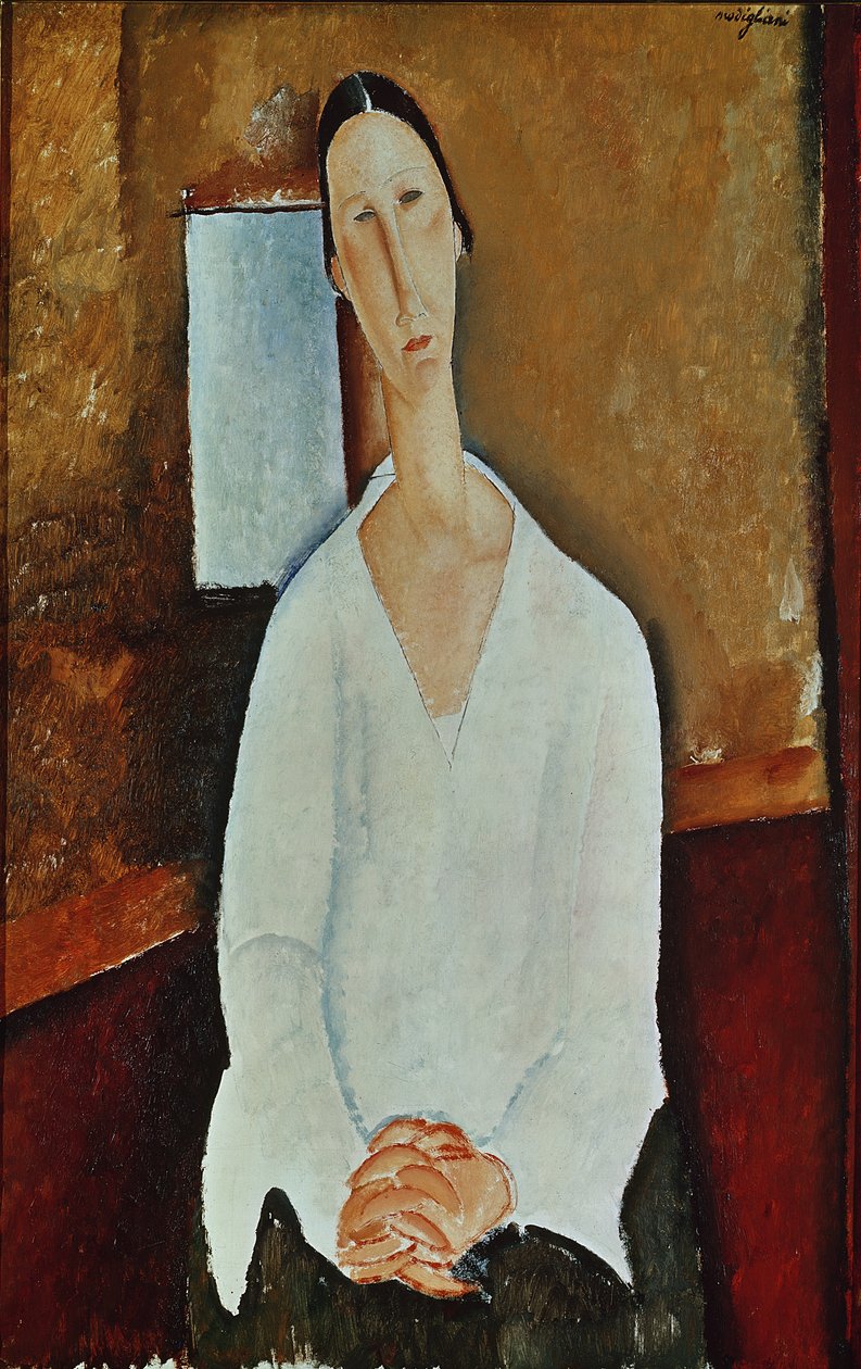 Madame Zborowska z zaciśniętymi dłońmi, ok. 1917 autorstwa Amedeo Modigliani