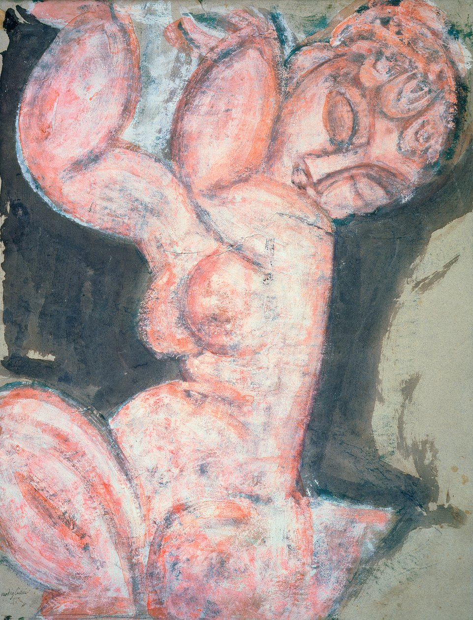 Pink Nude, Kariatyda (wc, gwasz, kredka i ołówek na papierze) autorstwa Amedeo Modigliani