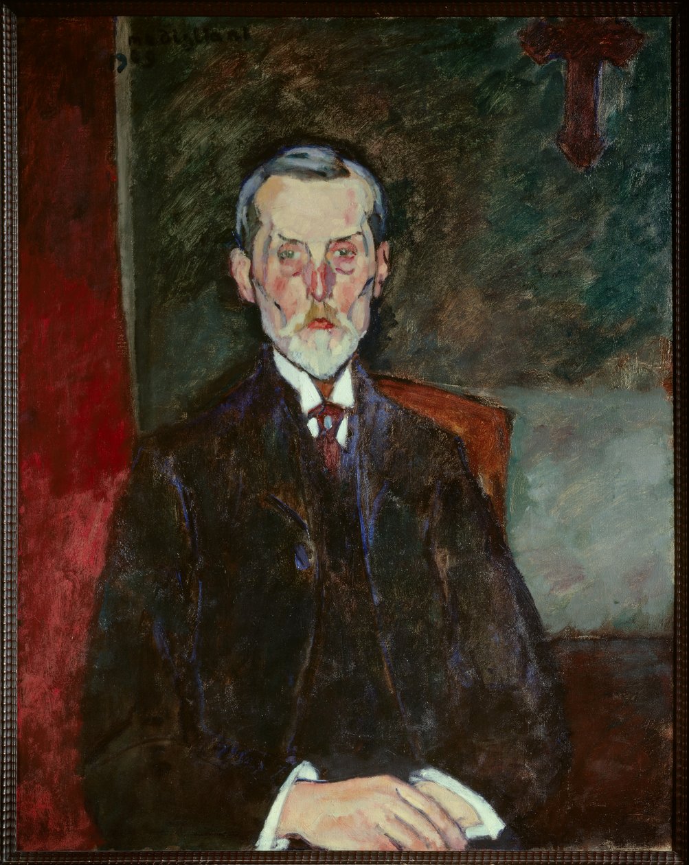 Portret Jean Baptiste Alexandre przy Krucyfiksie Obraz Amedeo Modiglianiego (1884-1920) autorstwa Amedeo Modigliani