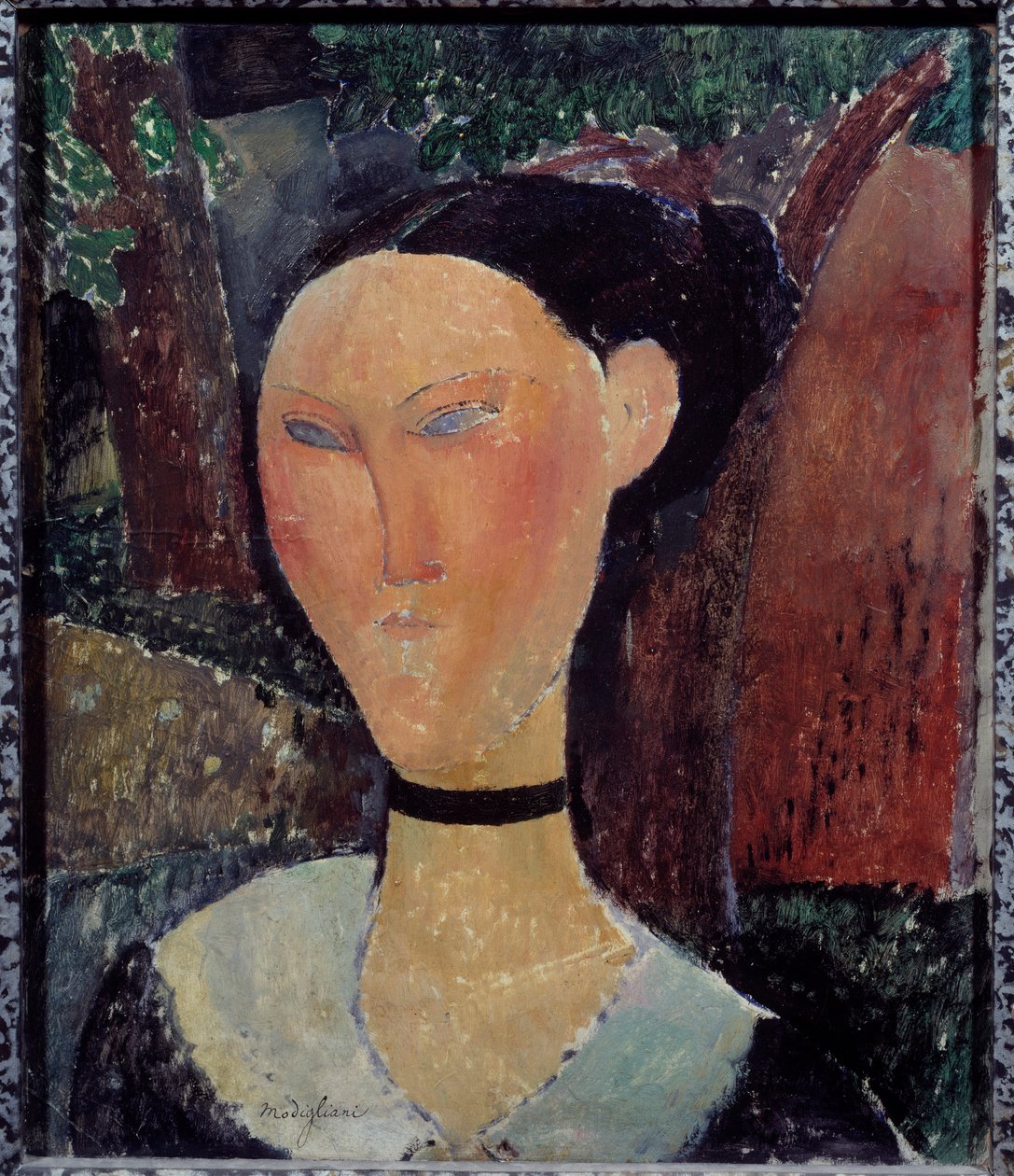 Portret kobiety z aksamitną wstążką Obraz Amedeo Modigliani (1884-1920) 1915 Nd. 0,54x0,45 m Paryż, Musee de l