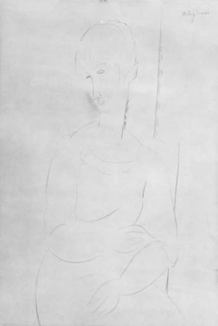 Portret młodej dziewczyny siedzącej. Klęczący portret, skieruj się w lewo autorstwa Amedeo Modigliani